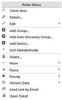 Probe Context Menu Probe Context Menu